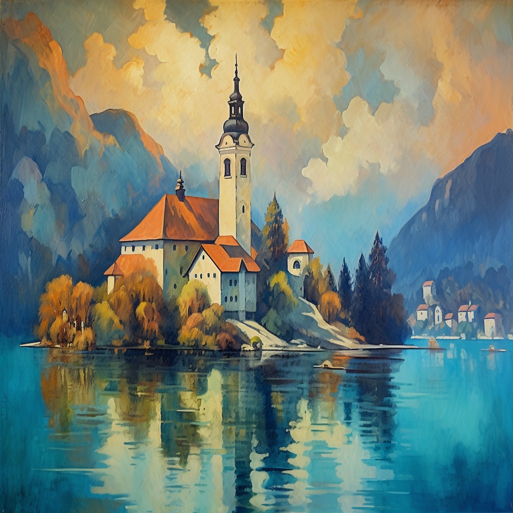 Preview for Watercolor Lake Town Cityscape Background