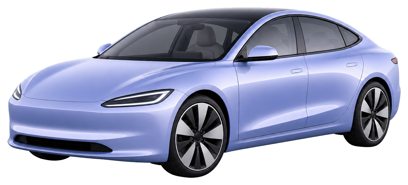 Blue electric car shown as a clean sticker graphic on a transparent background.
