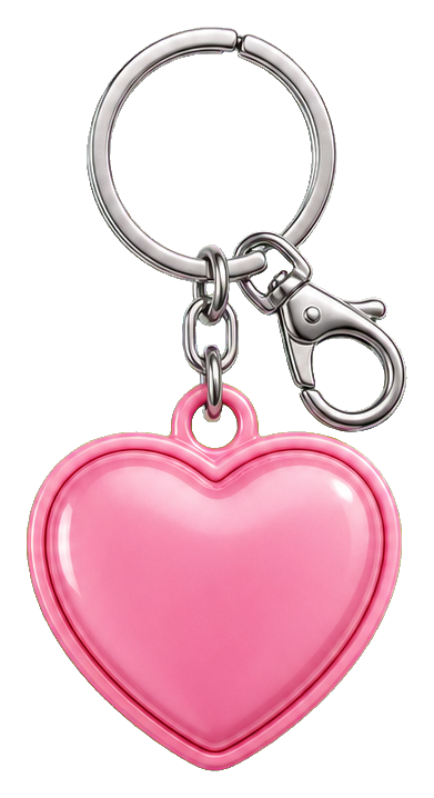 Pink heart keychain with silver clasp and metal ring