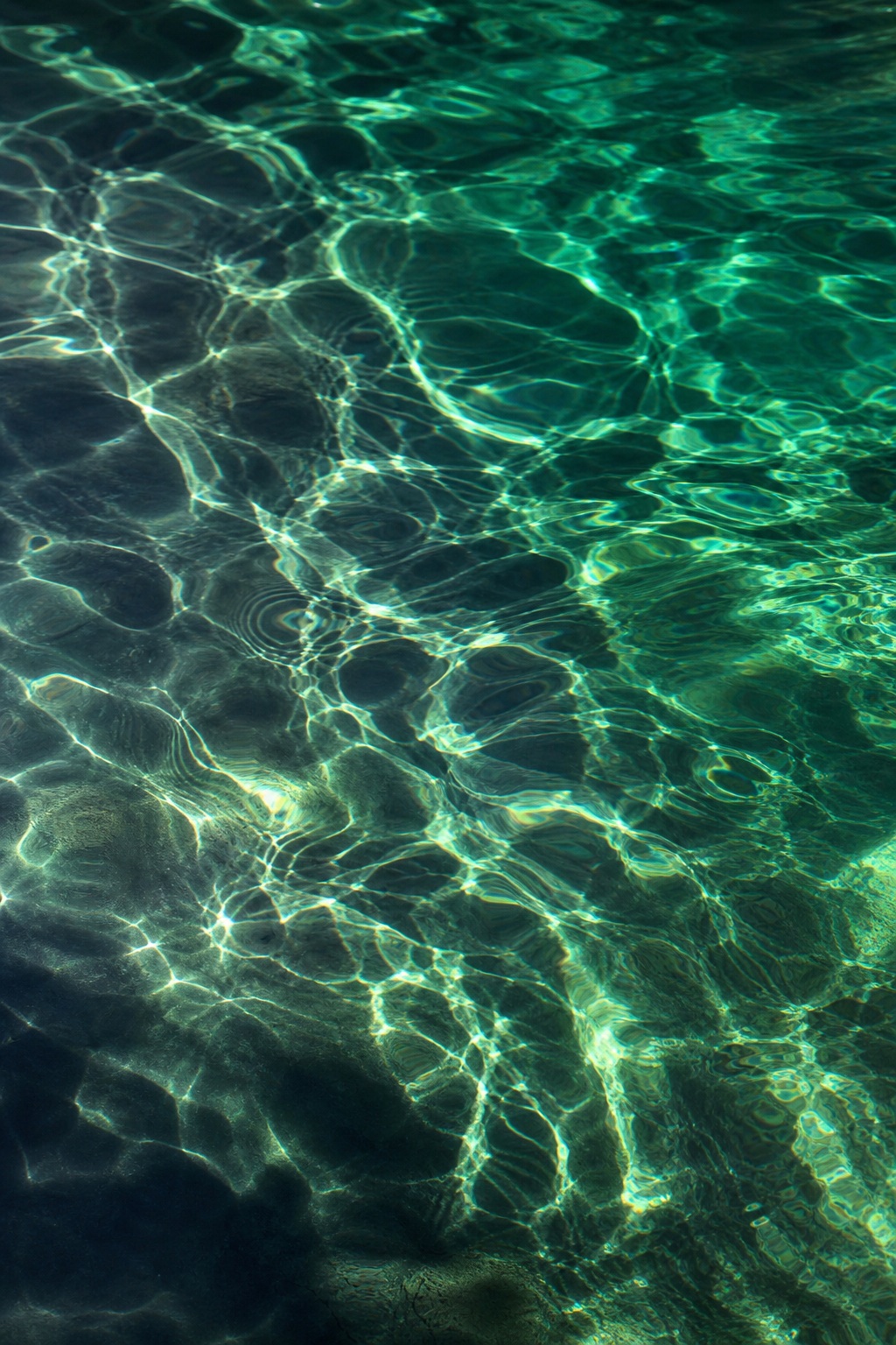 Abstract emerald and charcoal rippling light reflections across a dark waterlike surface