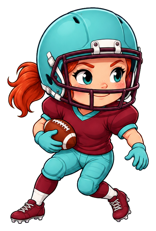 Preview for Red Ponytail Sidestep In Aqua And Burgundy Football Sticker