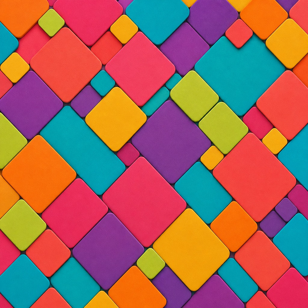 Colorful rounded paper tiles arranged in a bright geometric pattern