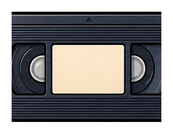 A blank VHS tape with a cream-colored label and dark cassette body