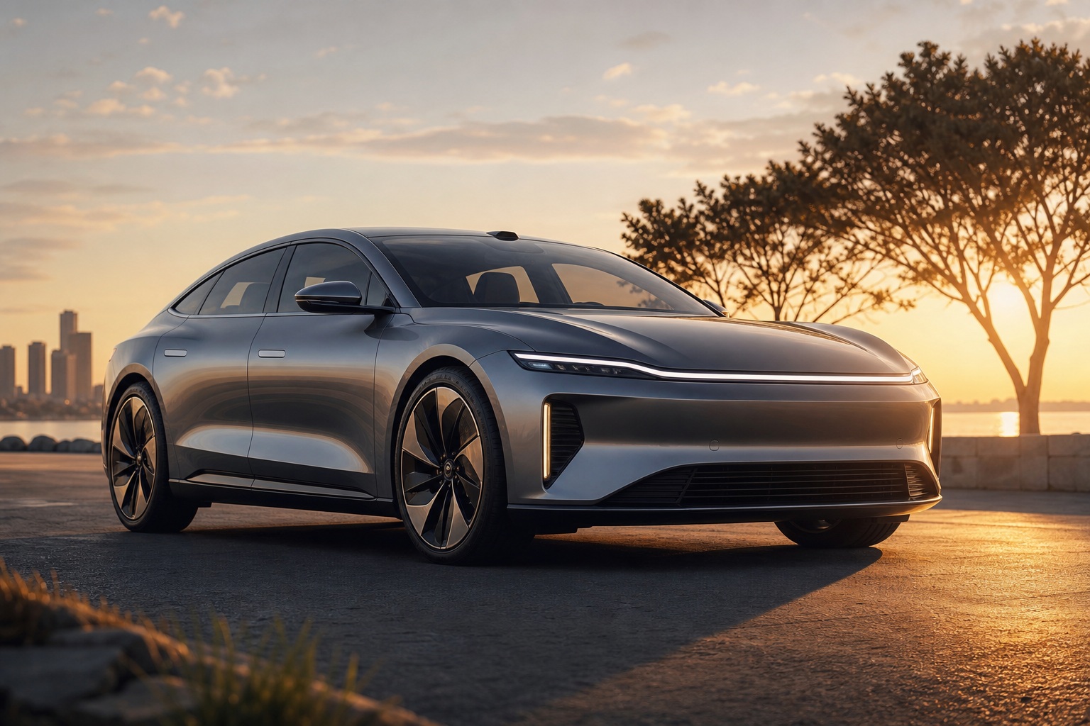 Preview for Electric Sedan Dawn Stock Background