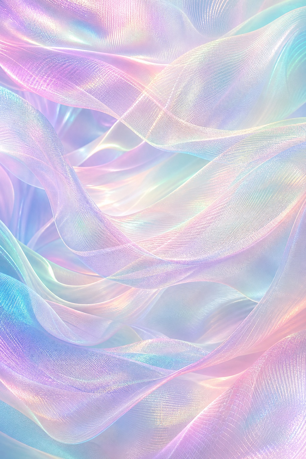 Soft pastel iridescent mesh folds with a flowing abstract texture