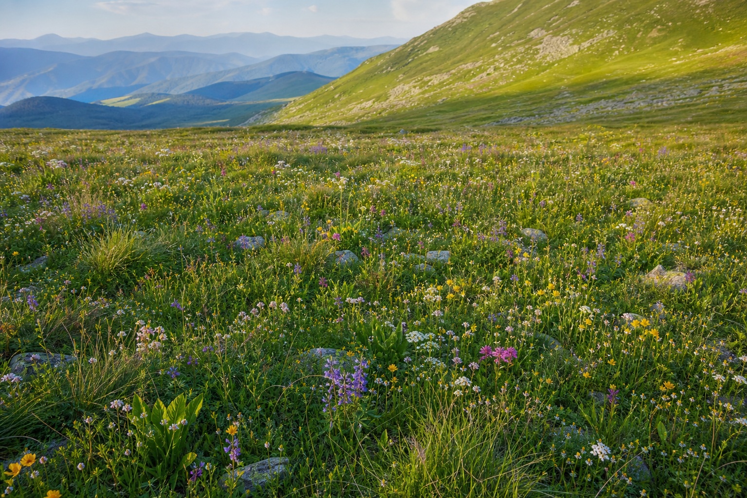 Preview for Warm Afternoon Alpine Wildflower Meadow Background