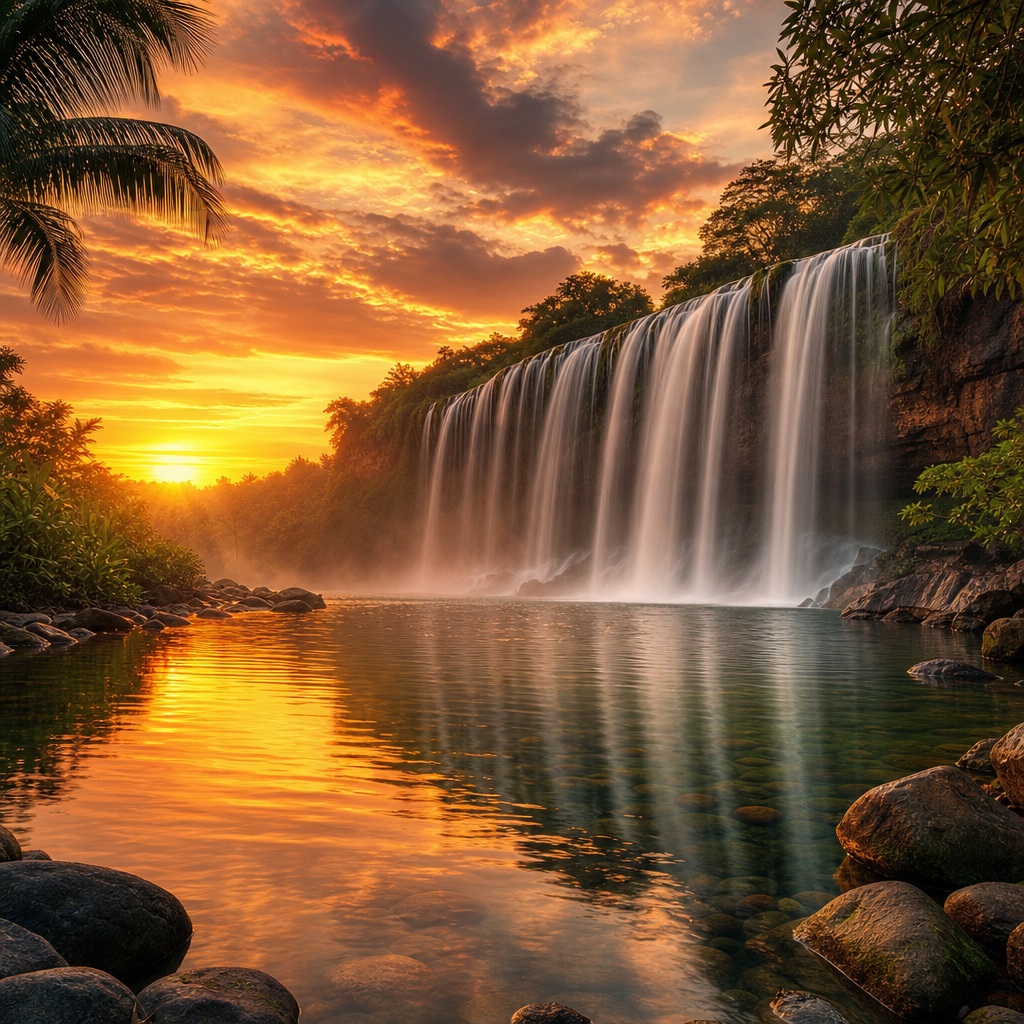 Preview for Sunset Waterfall Stock Background