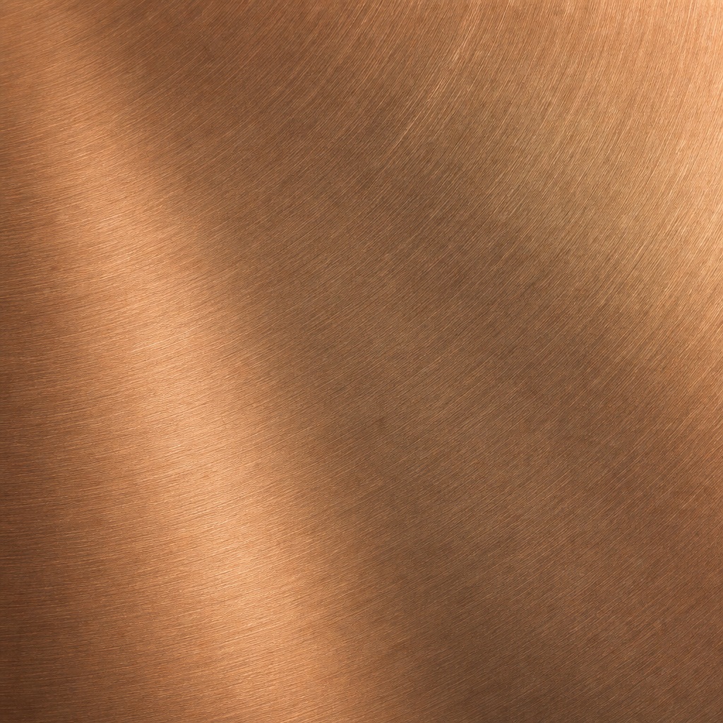 Copper bronze brushed metal surface with soft radial grain and diagonal sheen