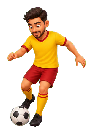 Cartoon soccer player controlling a soccer ball with one foot.