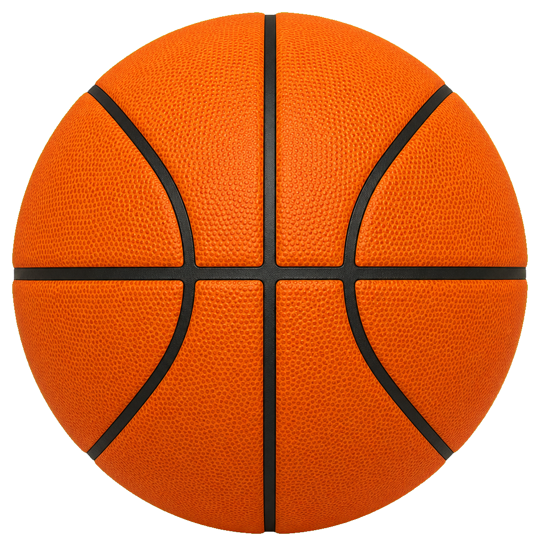 Orange basketball sticker graphic with black seams on a transparent background