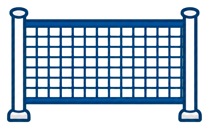 Blue tennis net with white posts on a transparent background
