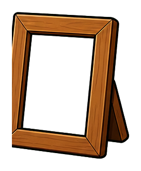 Blank wooden photo frame on a small easel stand with a dark empty center.