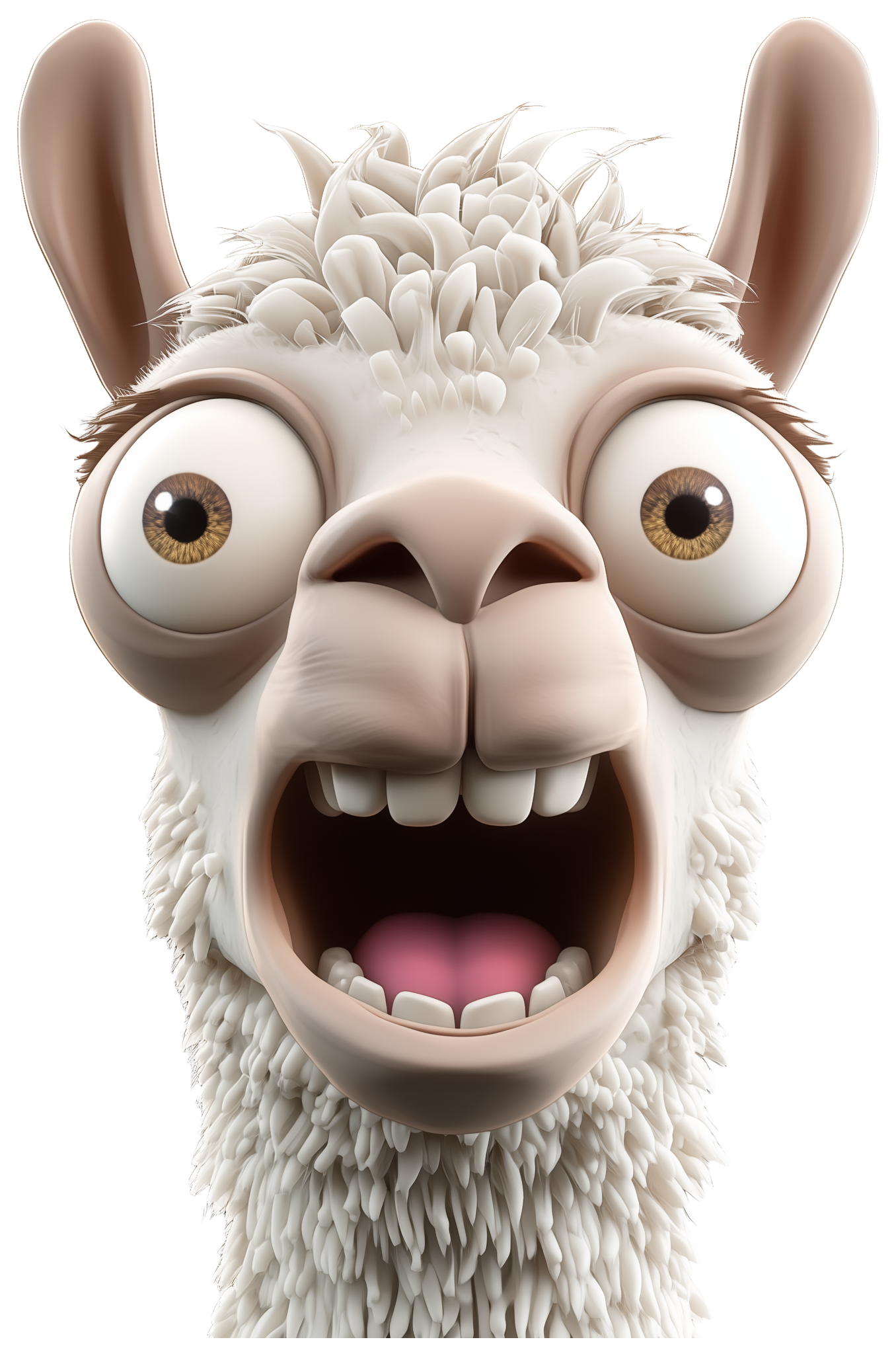 A wide-eyed llama head emoji with mouth open in a surprised expression.