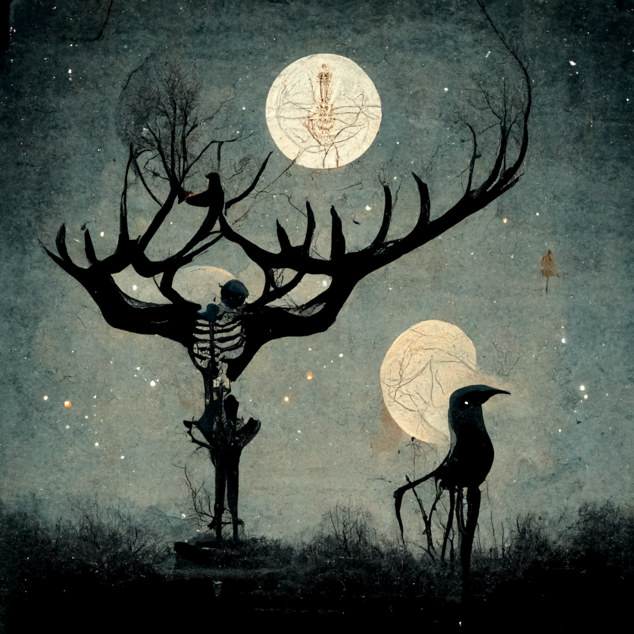 Preview for Surreal-skeleton-deer-moonlit-scene-ai-images-background-14cd4