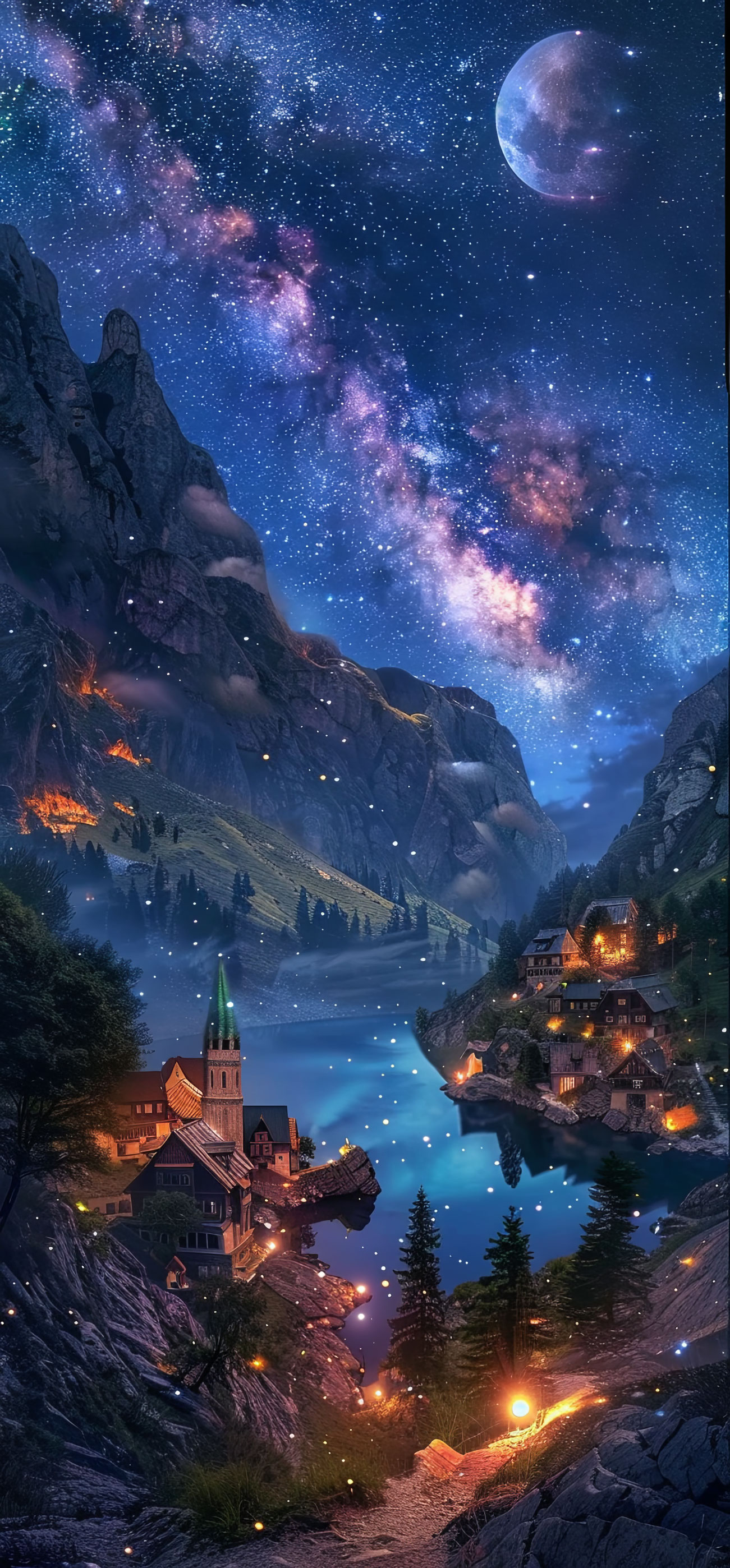 Preview for Night-sky-over-mountain-village-astrophotography-phone-backgroun-2171d