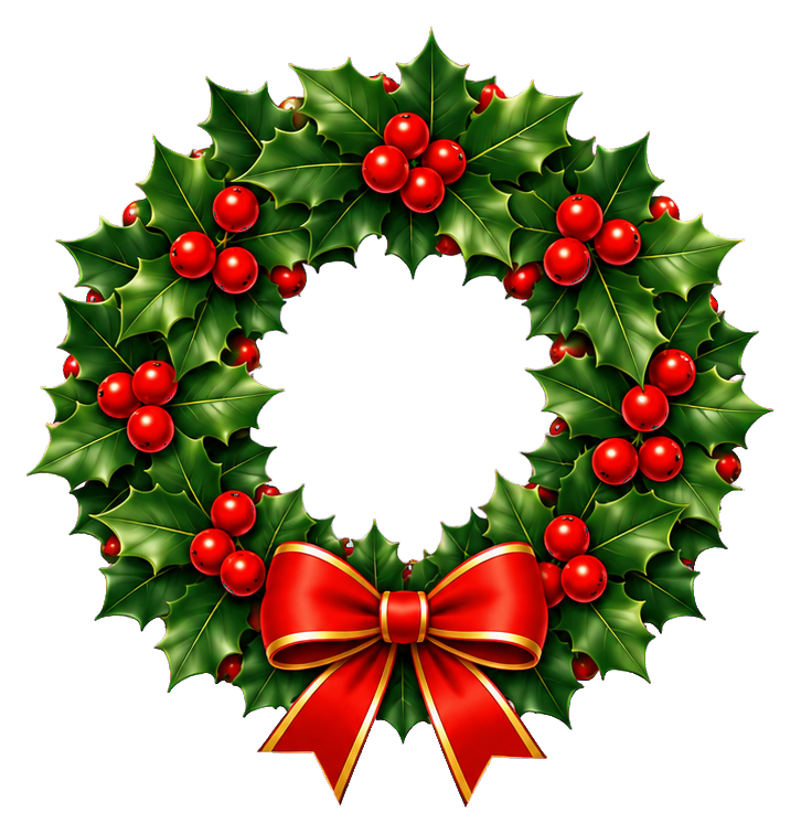 Preview for Holly Christmas Wreath With Red Bow