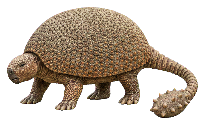 Realistic club-tailed doedicurus with armored shell and spiked tail club