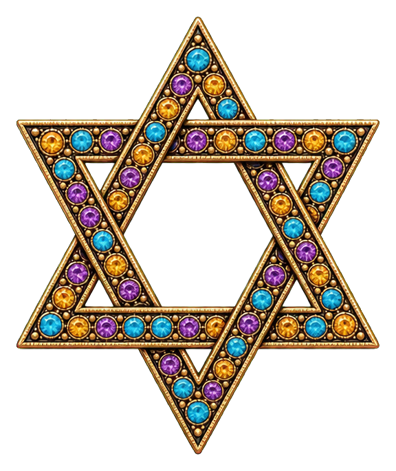 Beaded gold Star of David made of colorful gemstone-like dots