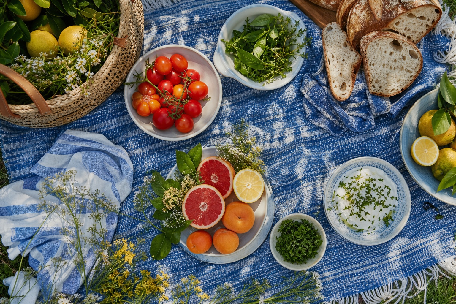 Preview for Blue Woven Citrus Picnic Background