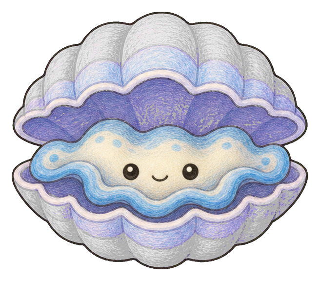 Cute kawaii giant clam with a smiling face and pastel shell layers