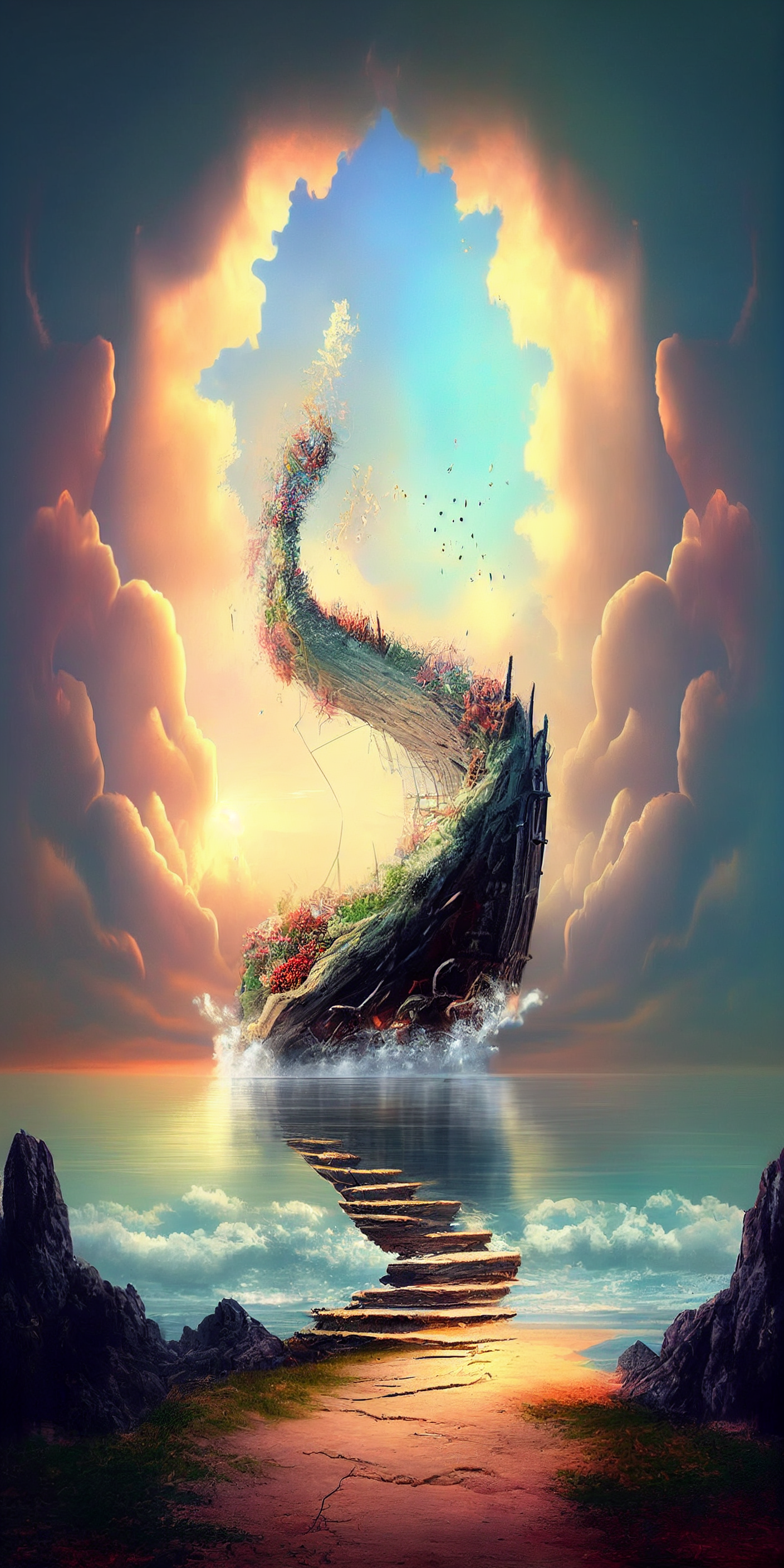 Preview for Mystical-island-pathway-ai-phone-background-73a7e