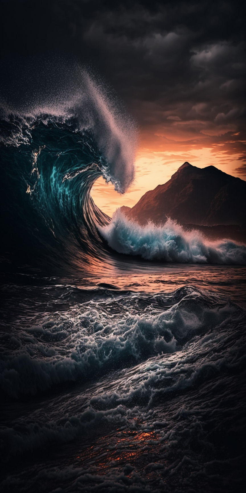 Preview for Dramatic-ocean-wave-at-sunset-ai-phone-background-faf60