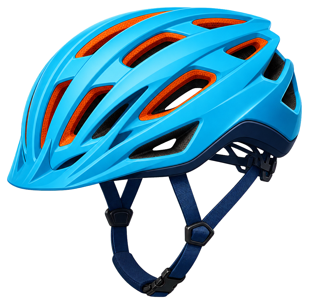 Blue bicycle helmet sticker graphic with black straps