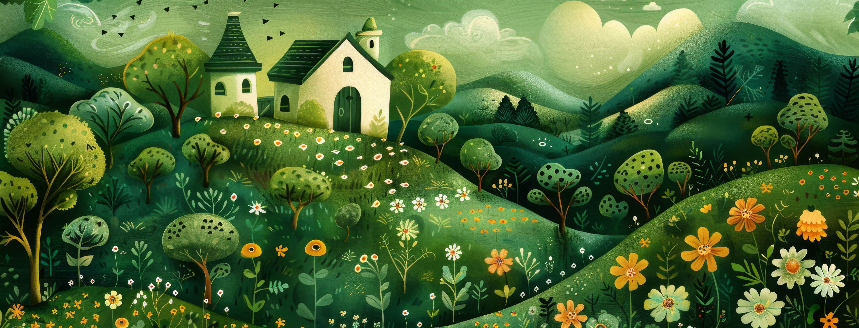 Preview for Serene-landscape-with-house-and-flowers-st-patricks-background-a47f0