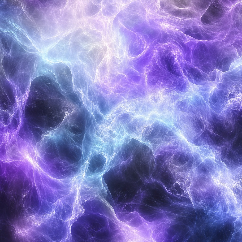 Abstract violet and blue plasma light with branching electric energy patterns.