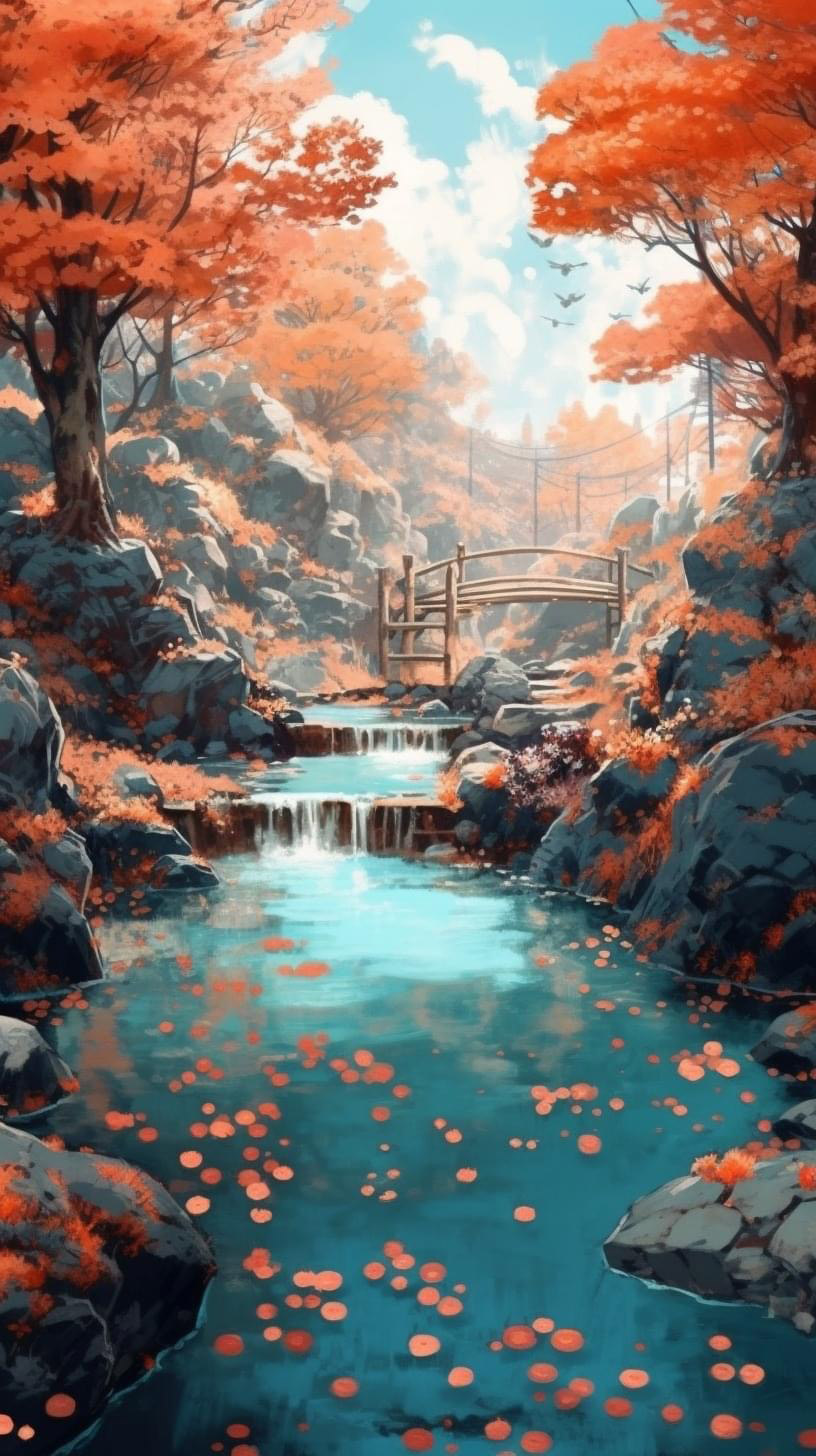 Preview for Serene-autumn-waterfall-landscape-ai-phone-background-68082