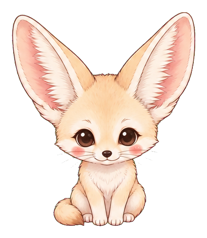 Cute pastel fennec fox sitting with large ears and a soft kawaii style