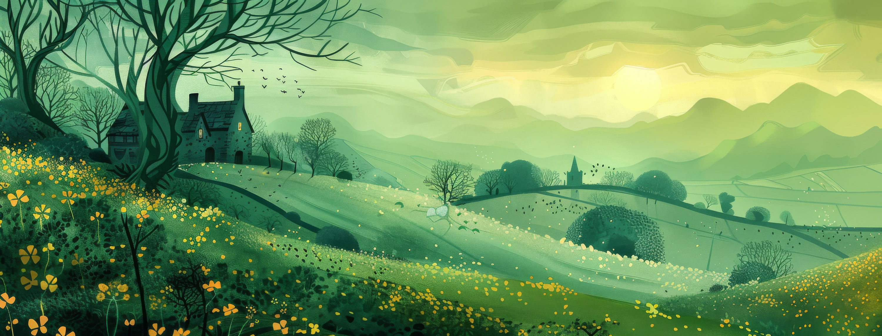 Preview for Serene-landscape-yellow-flowers-st-patricks-background-3e08b