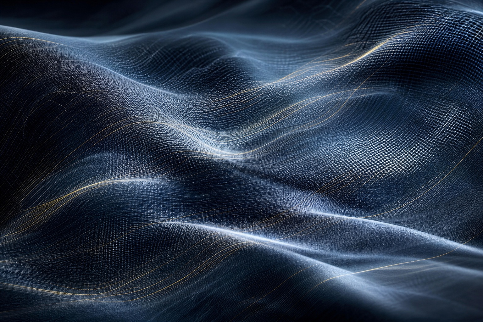 Dark abstract mesh with flowing blue light waves across a textured background