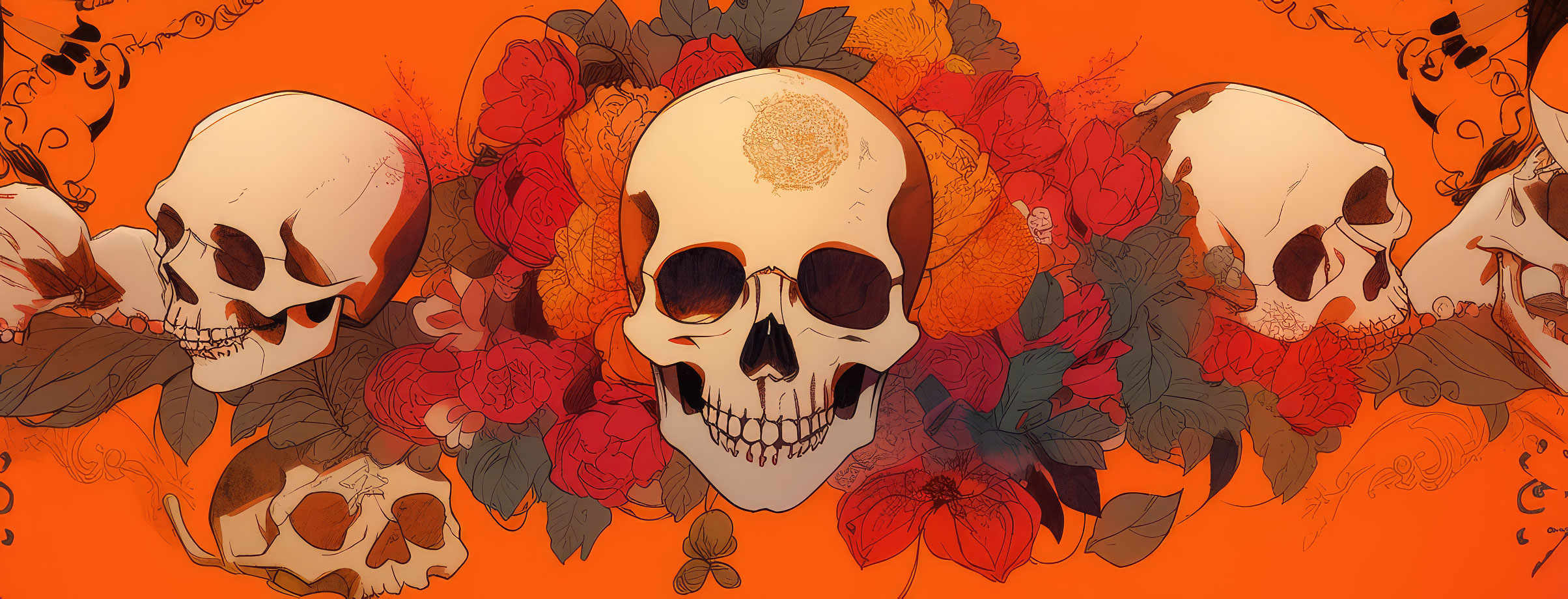 Preview for Skull-floral-pattern-design-halloween-cover-background-6995a