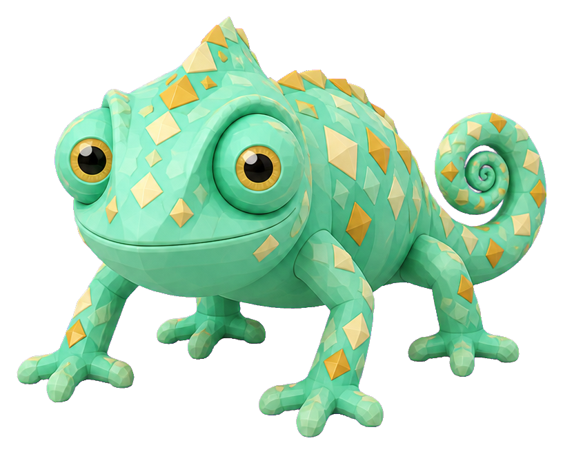 Pastel green crystal chameleon with faceted body and curled tail sticker