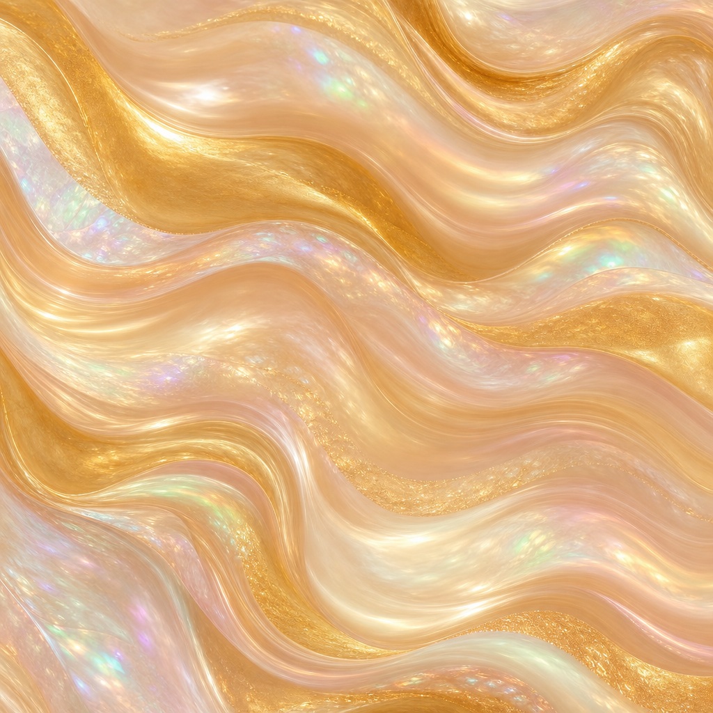 Soft iridescent golden waves with pearl-like shimmer and luminous abstract curves.
