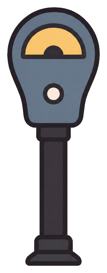 Simple illustrated parking meter with a dark post and rounded blue-gray top.