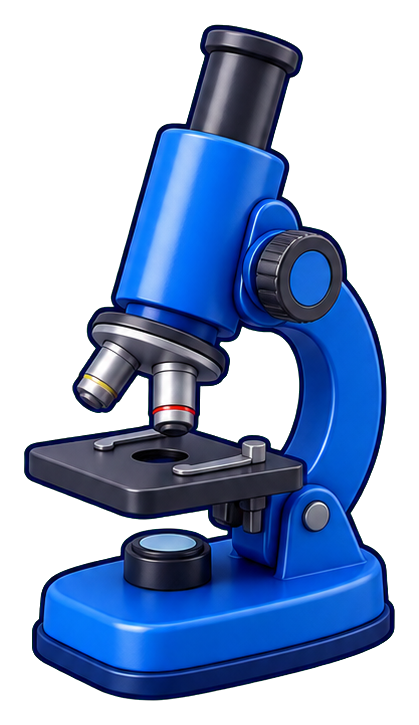 Blue microscope illustration with black eyepiece and base, shown as a sticker graphic