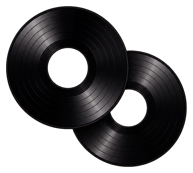 Two overlapping black vinyl records shown as a sticker graphic