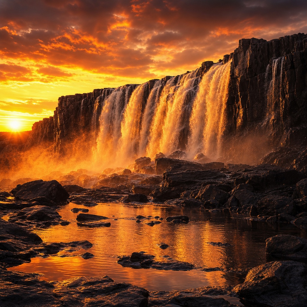 Preview for Sunset Waterfalls Stock Background