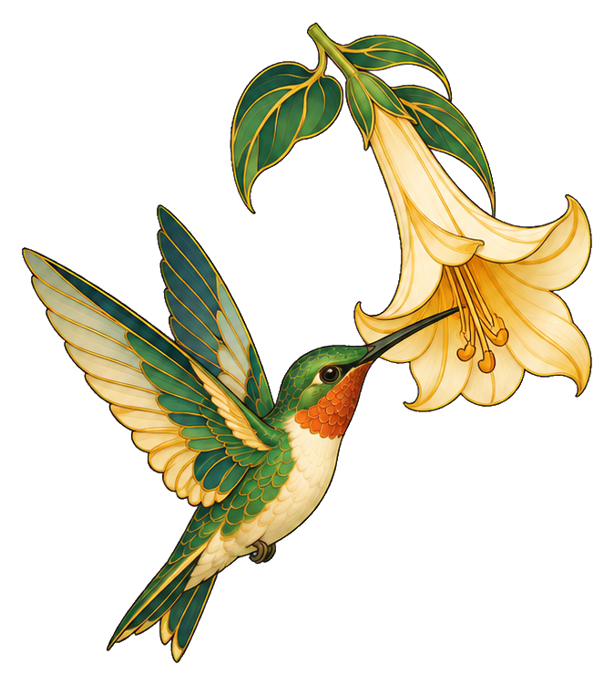 Preview for Art Nouveau Hummingbird Trumpet Flower Hover