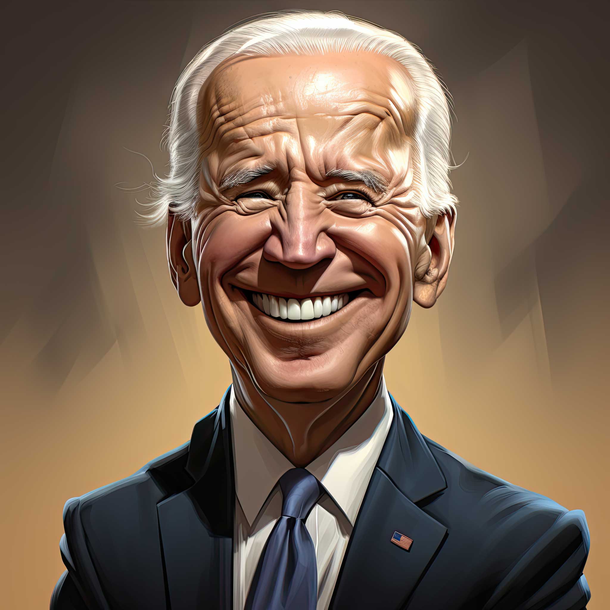 Stylized portrait of Joe Biden smiling in a suit and tie