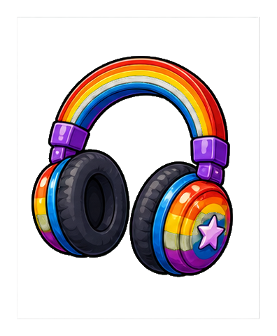 Colorful rainbow headphones with bright striped ear cups and a black headband
