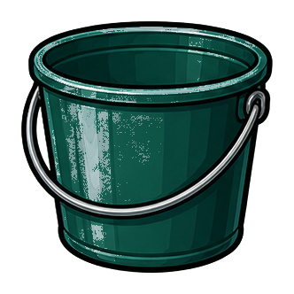 Green metal bucket with a curved handle on a transparent background.