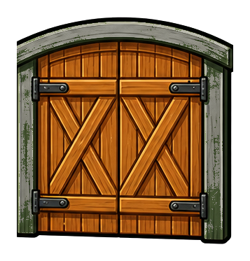 Wooden blank barn door with metal hinges and diagonal bracing.