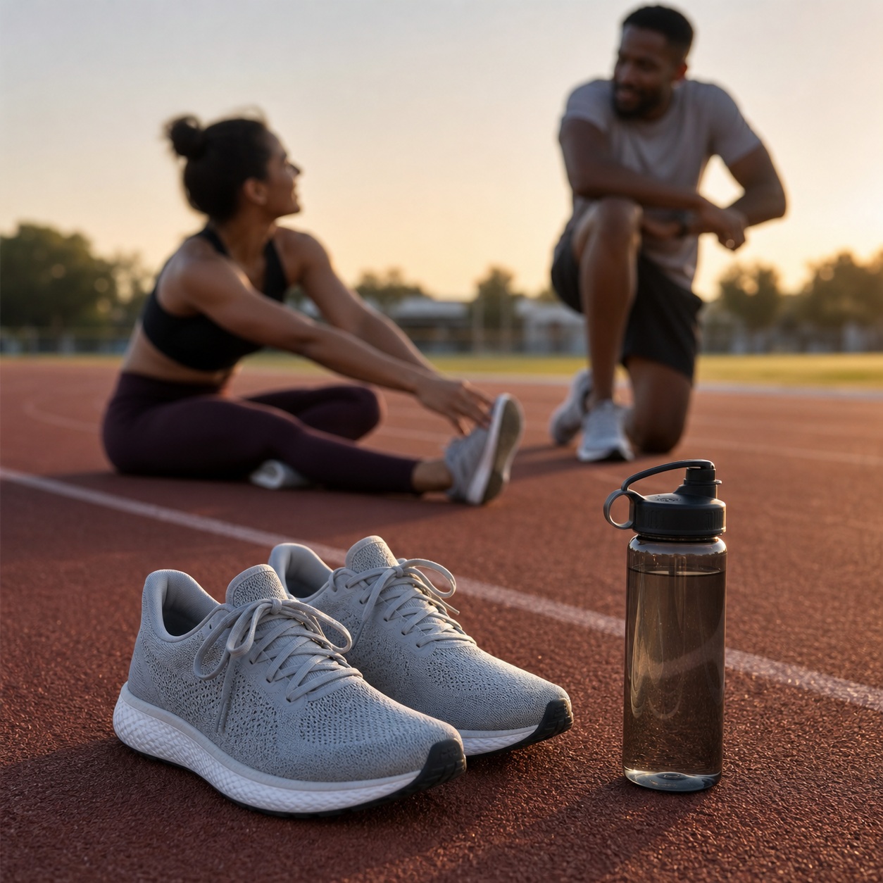 Preview for Fitness Track Background With Sneakers And Water Bottle