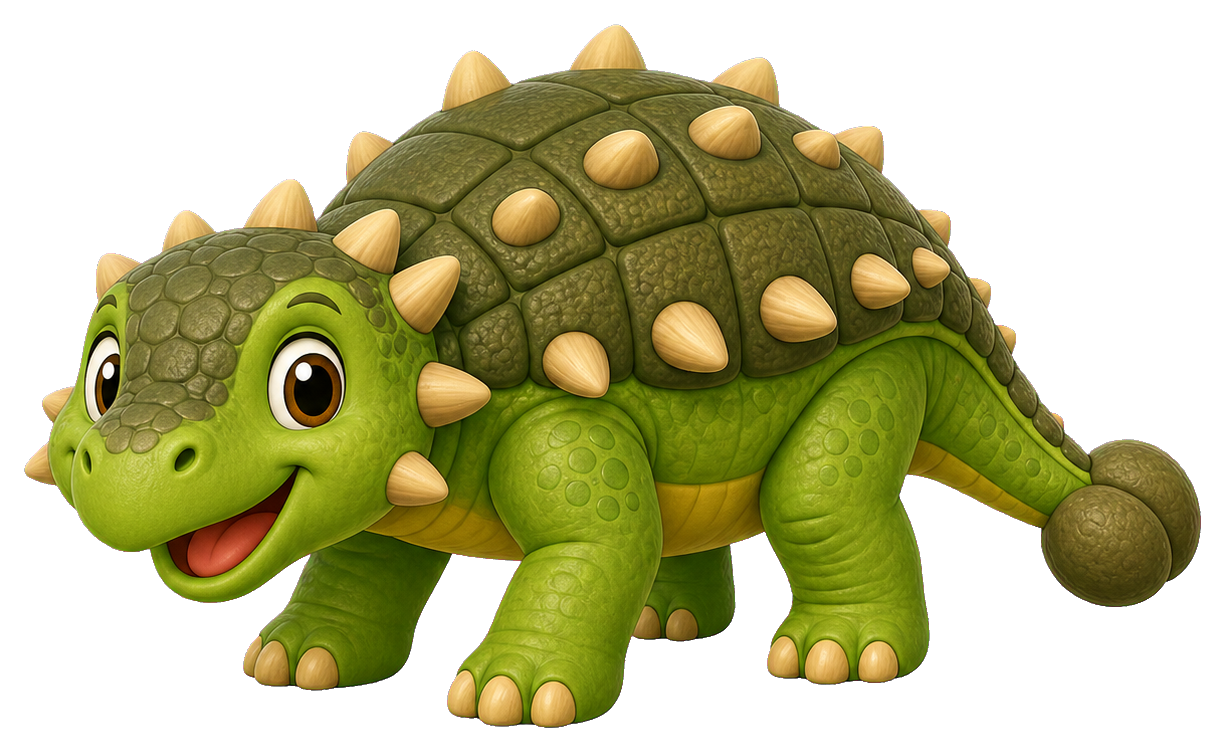 Cartoon green ankylosaurus sticker with a spiky shell and friendly smile