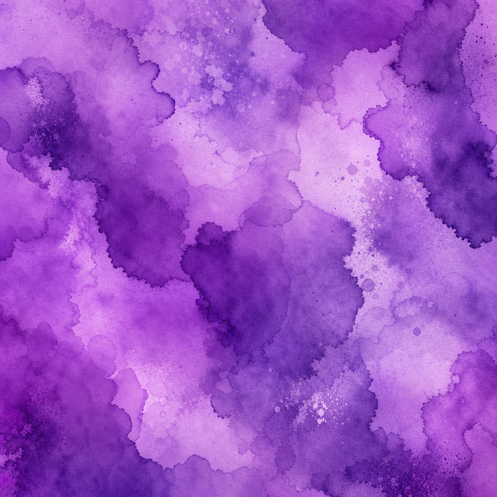 Purple watercolor bloom with layered abstract paint washes and soft textured edges