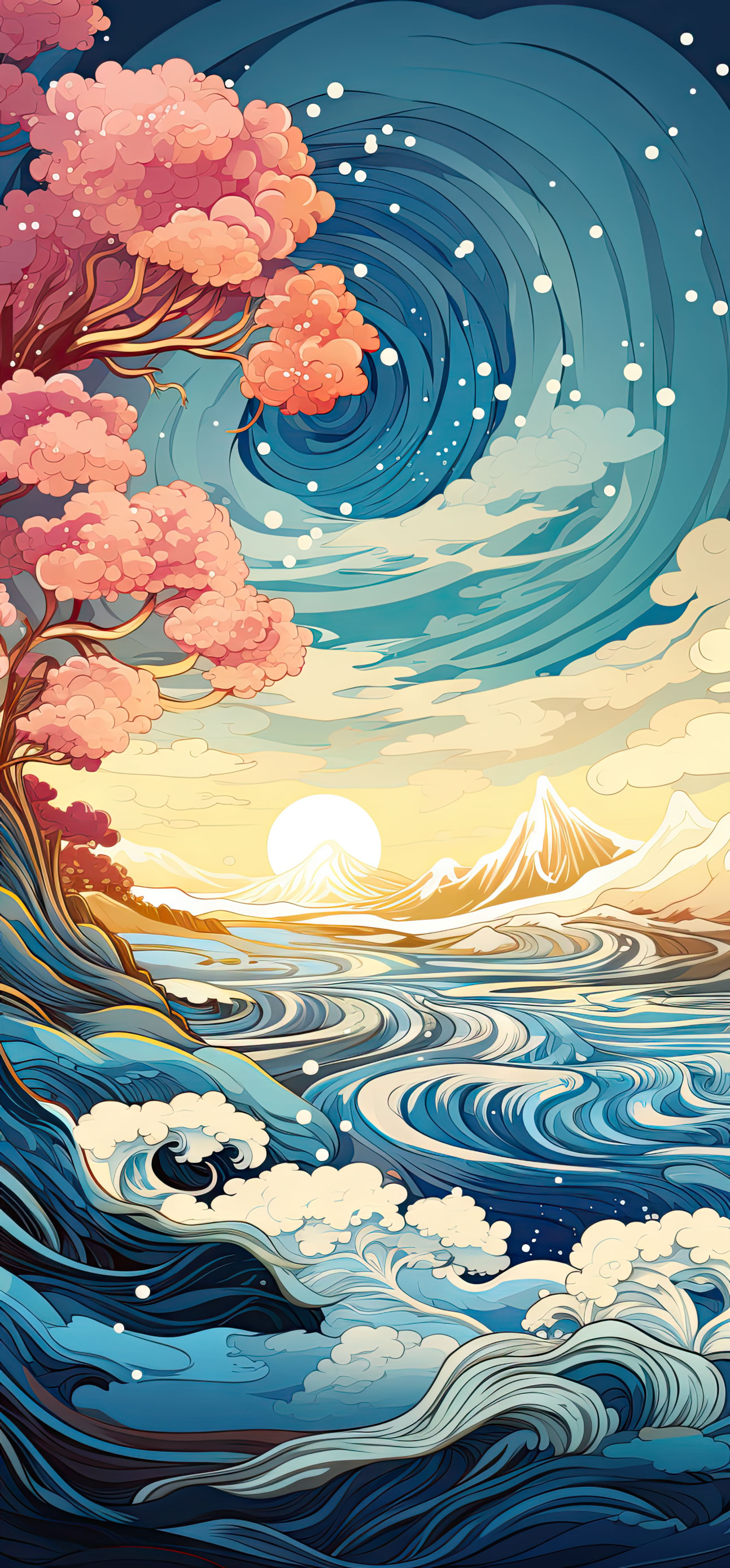 Preview for Stylized-wave-landscape-christmas-phone-background-c49cc