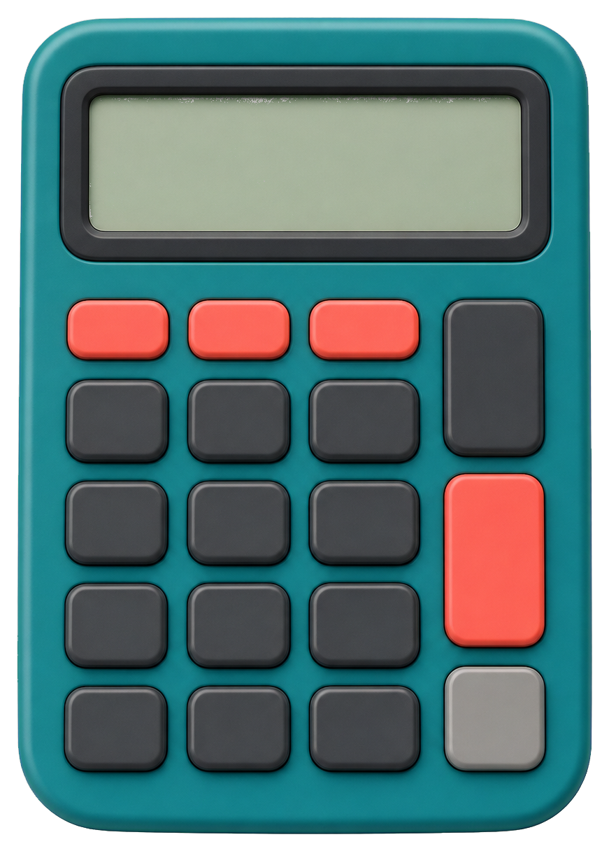 Teal calculator sticker with a blank display and colored buttons